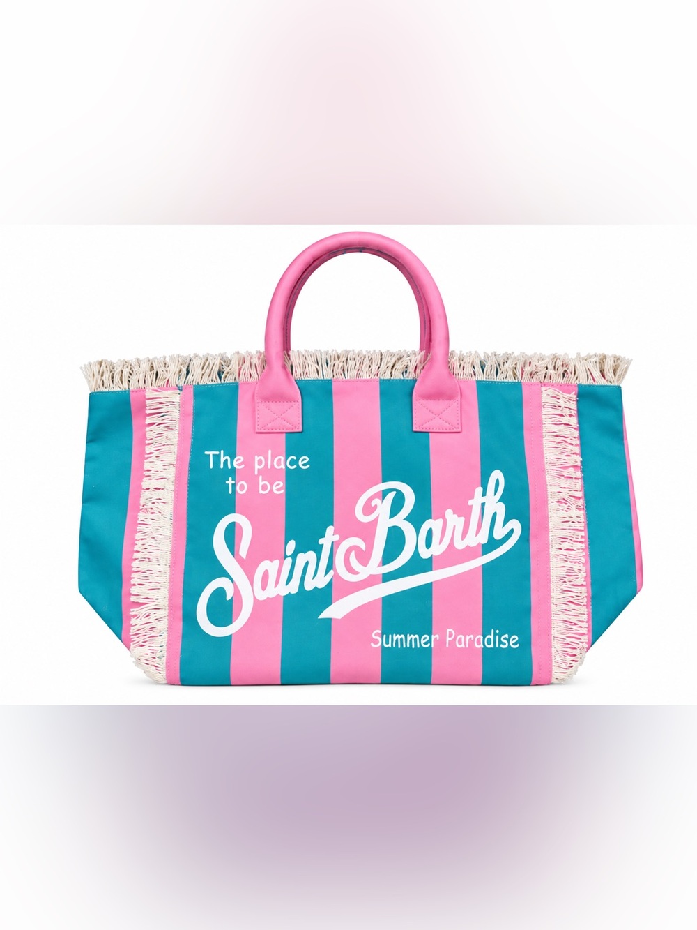 MC2 Saint Barth Vanity Striped Fringe Beach Tote - Pink/Turquoise